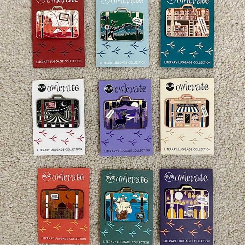 Owlcrate | Literary Luggage pins 1-9