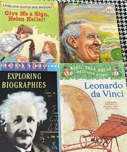 Biography bundle: Who Was J. R. R. Tolkien?, Exploring Biographies, Magic Tree House Leonardo da Vinci, Give me a Sign, Helen Keller!