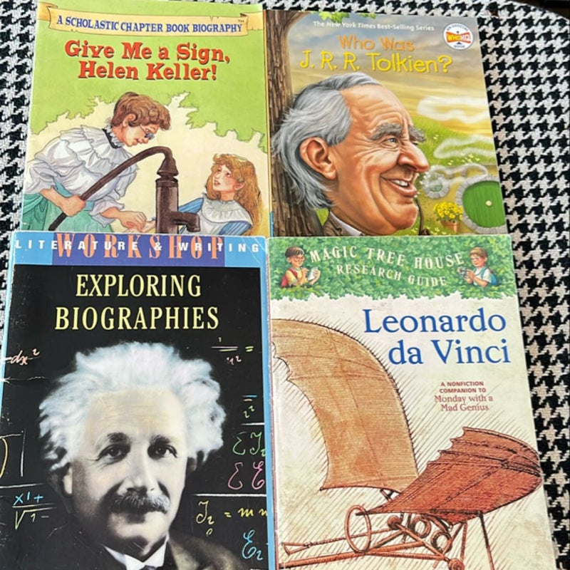 Biography bundle: Who Was J. R. R. Tolkien?, Exploring Biographies, Magic Tree House Leonardo da Vinci, Give me a Sign, Helen Keller!