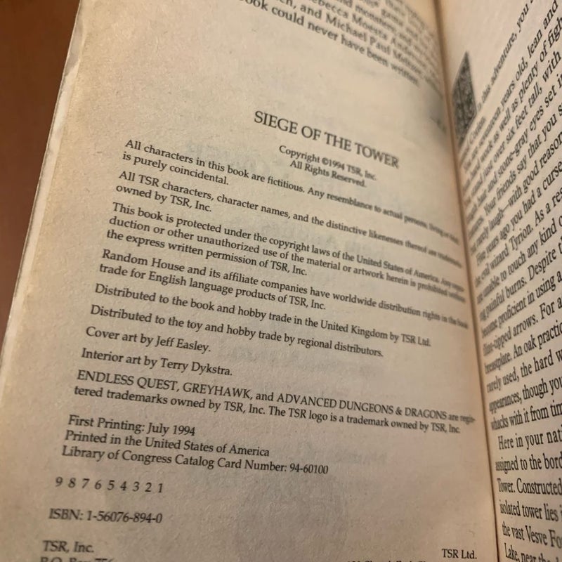 Endless Quest Greyhawk: Siege of the Tower, First Edition First Printing