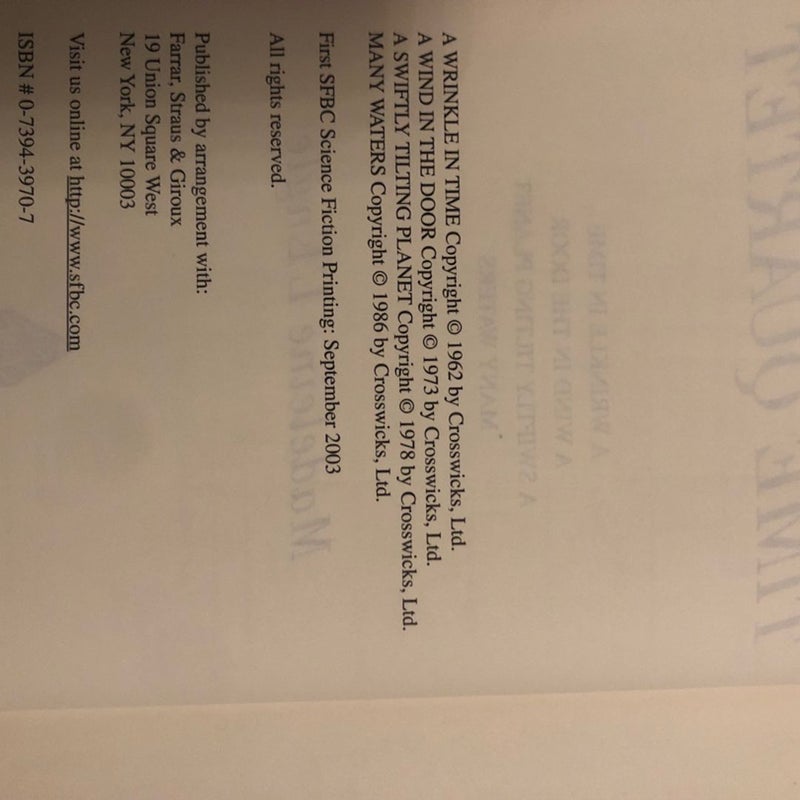The Time Quartet by Madeleine L'Engle, 2003: 4 Vol in 1; SFBC; A Wrinkle In Time
