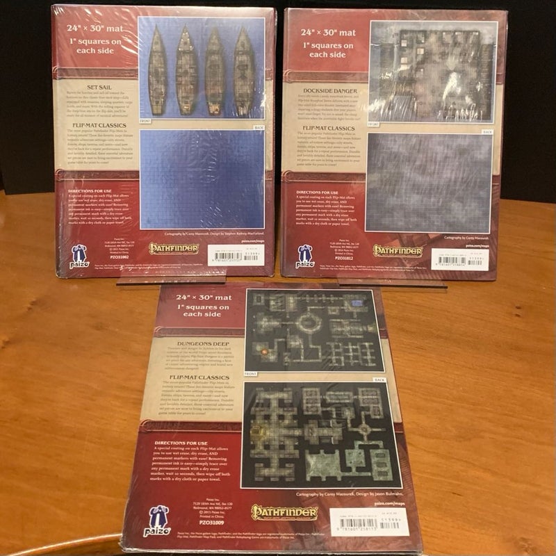 Pathfinder Flip-Mat Classics Lot: Ship, Waterfront Tavern, Dungeon, NEW in wrap