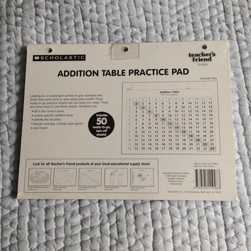 Addition Table Practice Pad