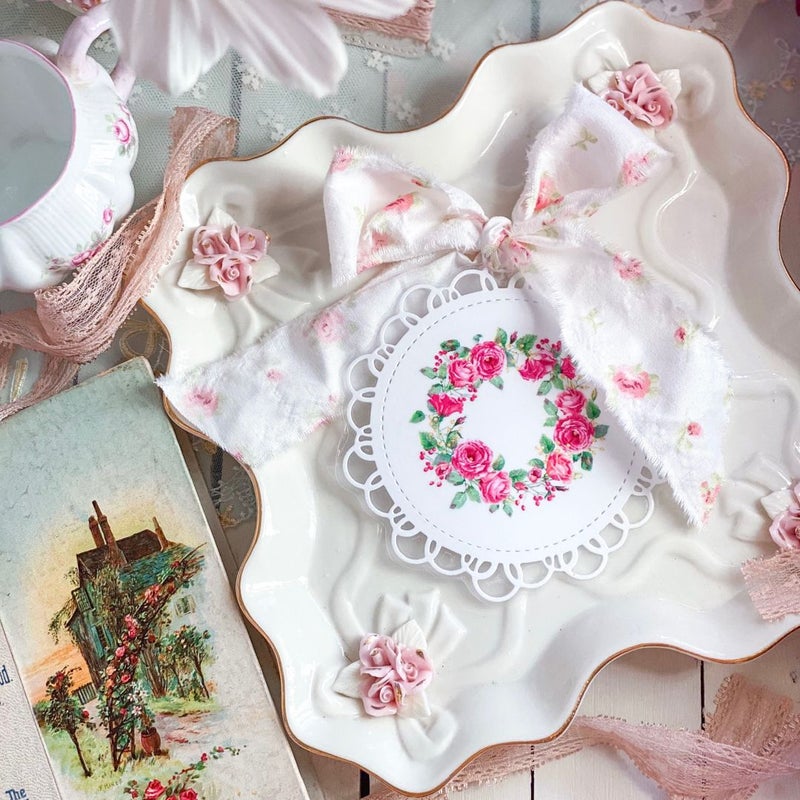 Bespoke Pink Rose & Peony Wreath Handmade Bookmark