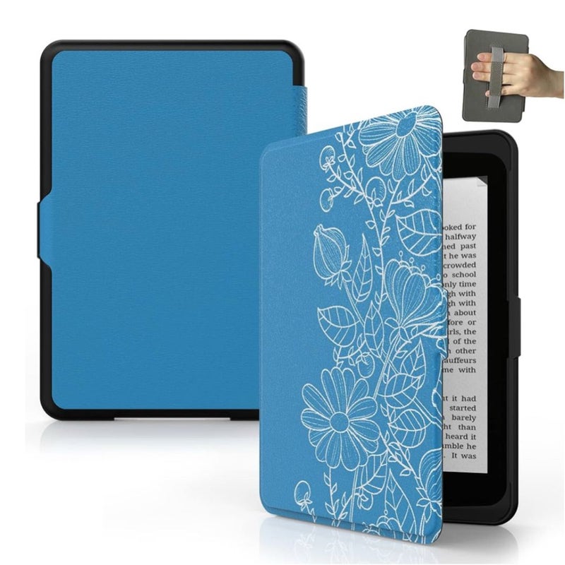 Blue Floral 6” Kindle Case w/ Strap