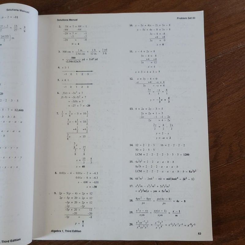 Algebra 1 - Saxon Math Solutions Manual Only