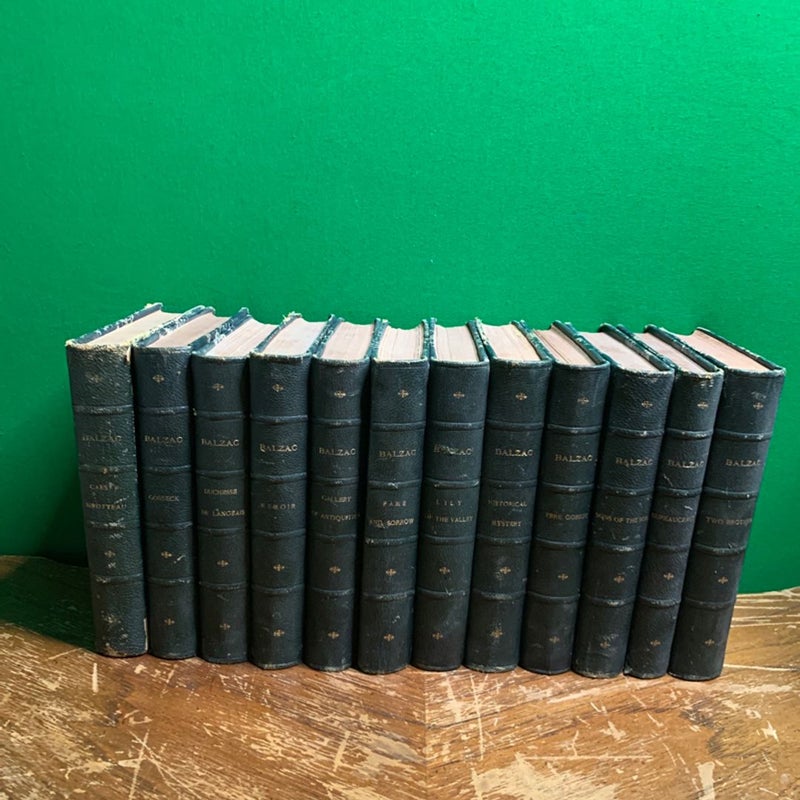 Rare Antique Set Of 12 Leather Bound Books by HONORE DE BALZAC 1895 Roberts Bro