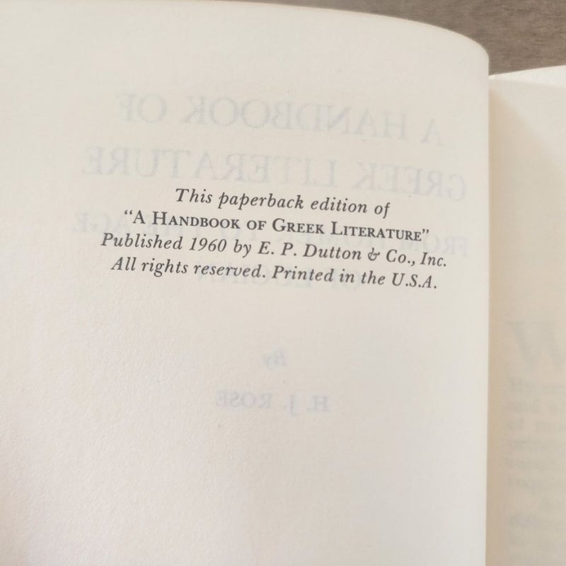 Lot of 2 H.J Rose Books A Handbook of Greek & A Handbook of Latin Literature