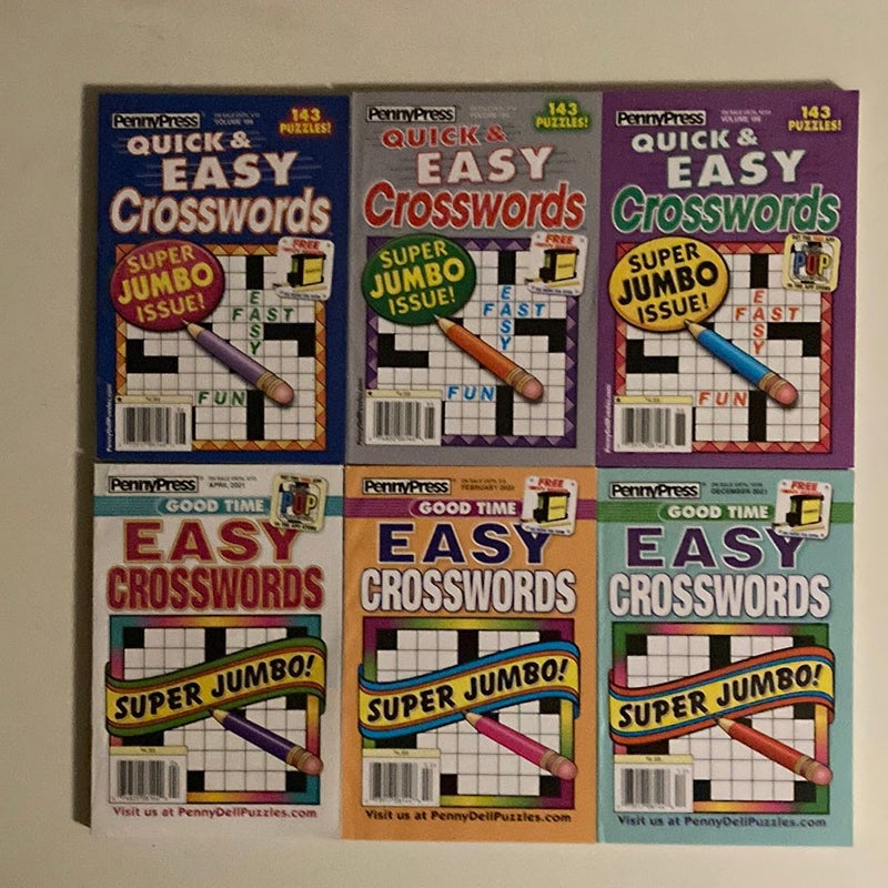 Lot of 6 Penny Press ALL EASY Crossword Puzzle Books