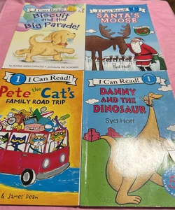 Danny and the Dinosaur, Biscuit and the big parade, Santa’s Moose, Pete the cat’s Family road trip 