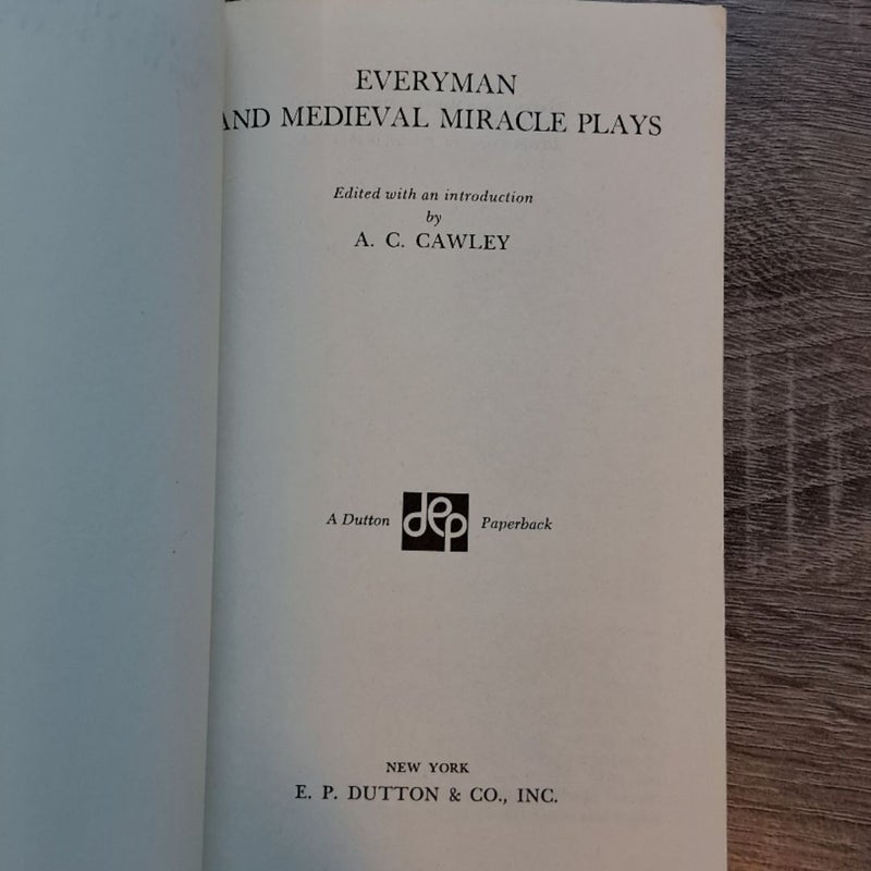 Everyman and Medieval Miracle Plays Edited by Cawley 1959 E.P. Dutton Paperback