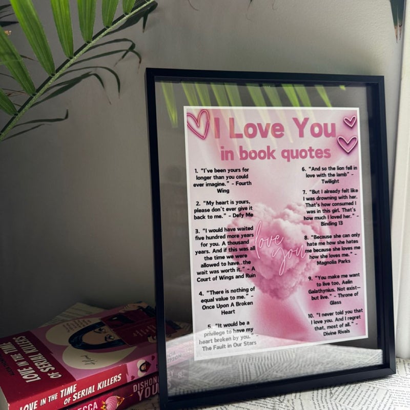 I Love You in Book Quotes Book Print Poster Only 8.5”x11” No Frame