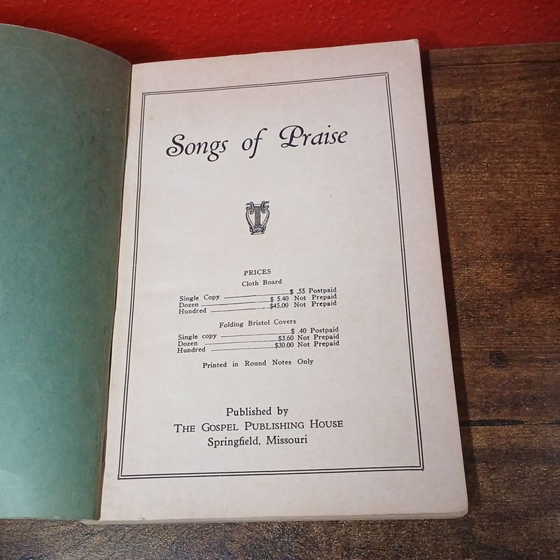Songs of Praise 1935 Christian Hymnal, Softcover 