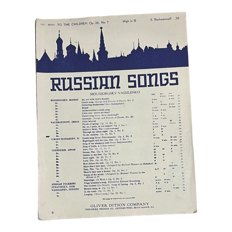 Russian Songs The NIGHTINGALE & the Rose Vtg Sheet Music 1919 Oliver Ditson SM1