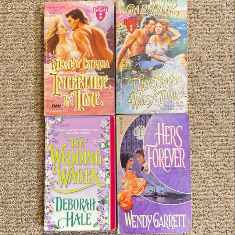 Romance Novels: Interlude in Time/There Never Was a Time/The Wedding Wager/Hers Forever