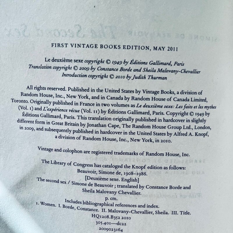 The Second Sex: Unabridged Version 2011 Vintage Books