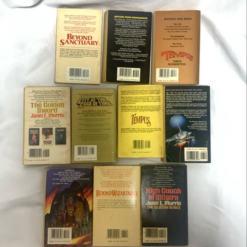 Bundle of 10 vintage books by Janet Morris, fantasy novels books. City at the edge of time, Heroes Hell ect. 