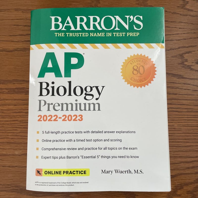 AP Biology Premium, 2022-2023: Comprehensive Review with 5 Practice Tests + an Online Timed Test Option