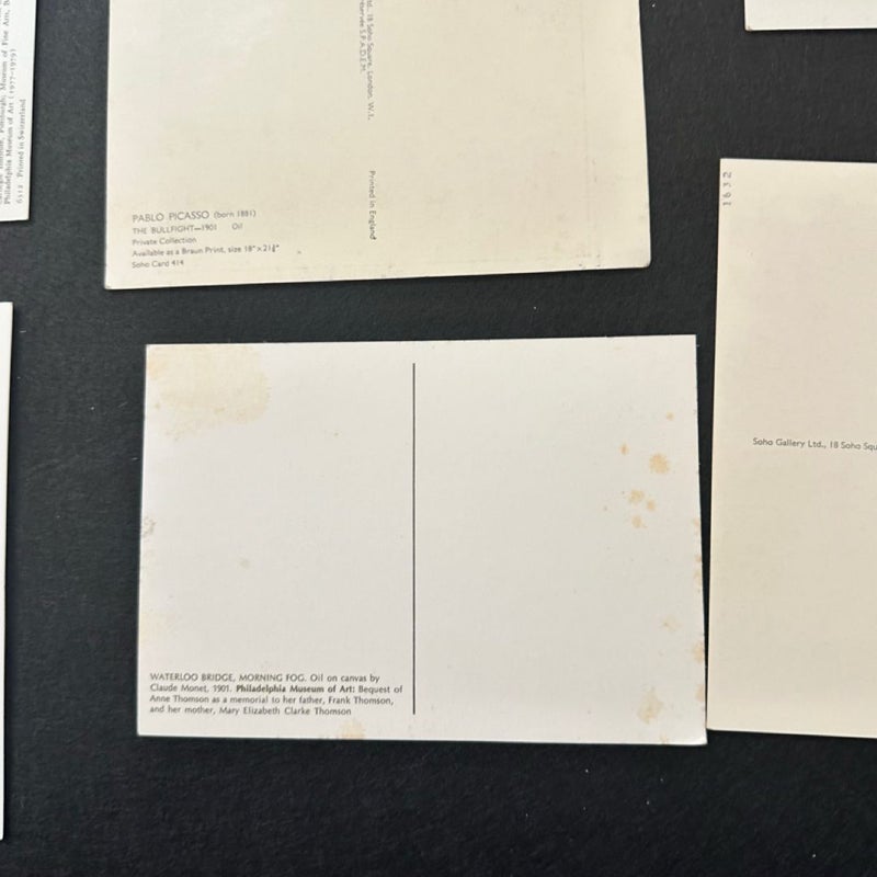 Set of 17 vintage postcards featuring artworks from the 20th century,