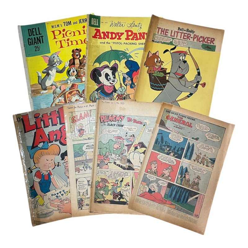 Vintage 1950s-60s Kid’s Comic Lot of 7 Rough Condition Coverless Reader Copies