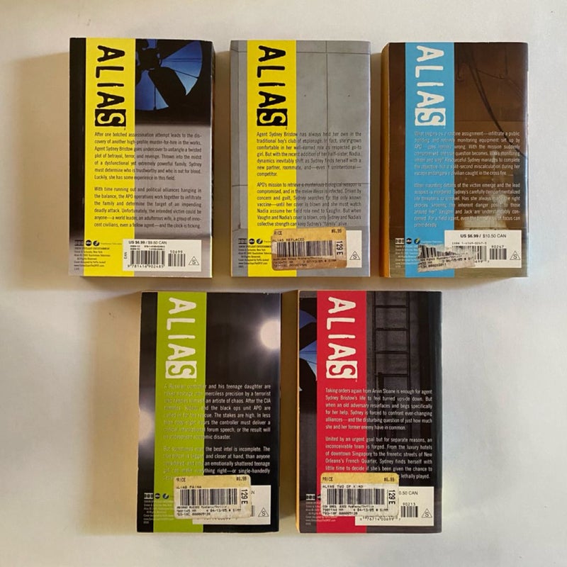 Alias Lot 17 Prequels + APO Series: Recruited; Father Figure; Free Fall; Infiltration; Shadowed; Skin Deep; Vanishing Act; A Secret Life; Disappeared; Close Quarters; Sister Spy; The Pursuit; Two of a Kind?; Fiana; Collateral Damage; Replaced; The Road Not Taken