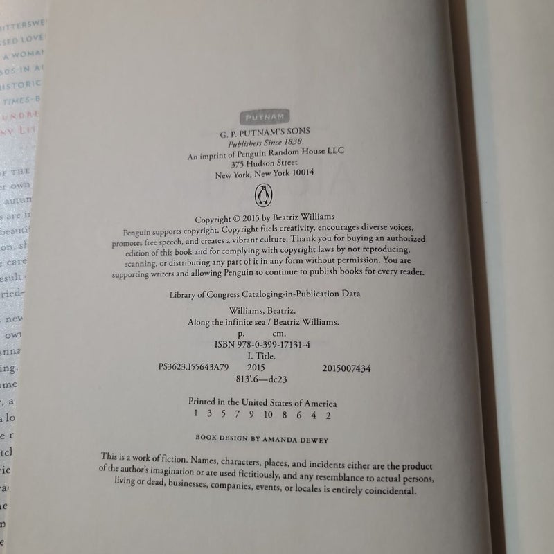 Along the Infinite Sea (2015 1st Edition/1st Printing)