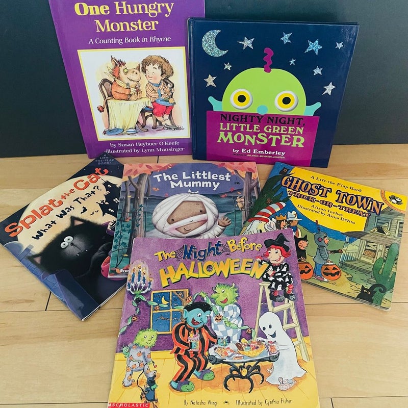 Children’s Halloween Bundle-Lot of 6; Nighty Night Little Monster (HC), One Hungry Monster (HC), The Night Before Halloween (PB), The Littlest Mummy (PB), Ghost Town Trick or Treat (PB), Splat the Cat (PB)