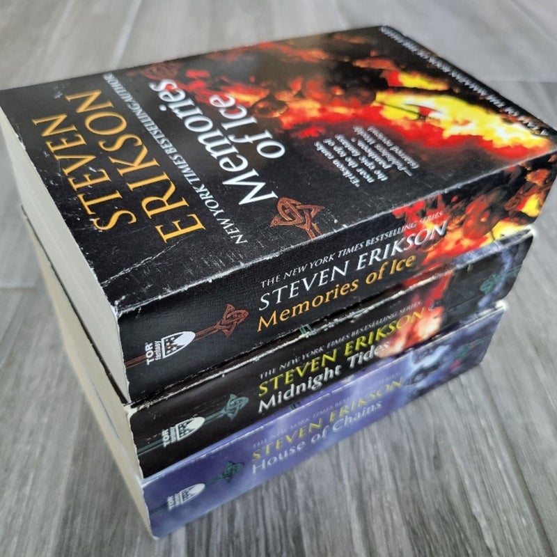 MALAZAN BOOK OF THE FALLEN SET #3, 4, 5 STEVEN ERICKSON MEMORIES CHAINS MIDNIGHT