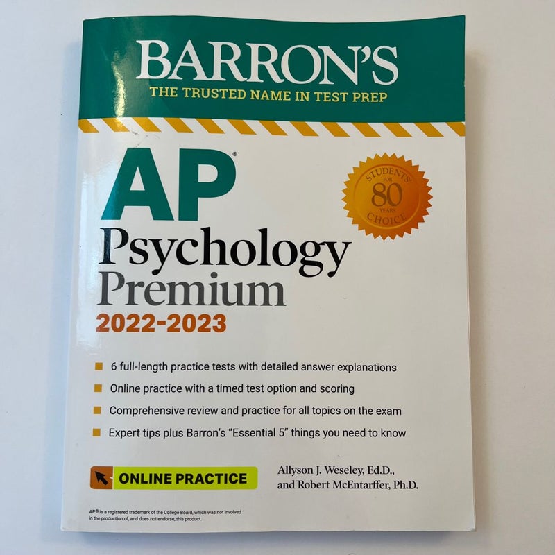 AP Psychology Premium, 2022-2023: 6 Practice Tests + Comprehensive Review + Online Practice