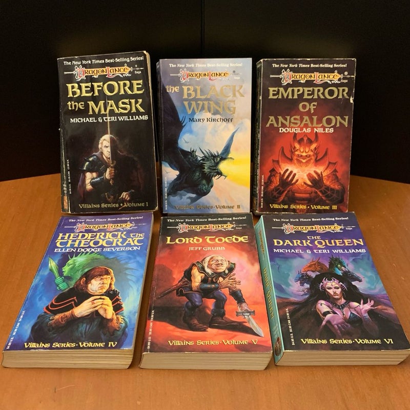 Vintage 1993 First Edition DragonLance: Complete Villains Series 1-6 Set: Before the Mask, The Black Wing, Emperor of Ansalon, Hederick the Theocrat, Lord Toede, The Dark Queen