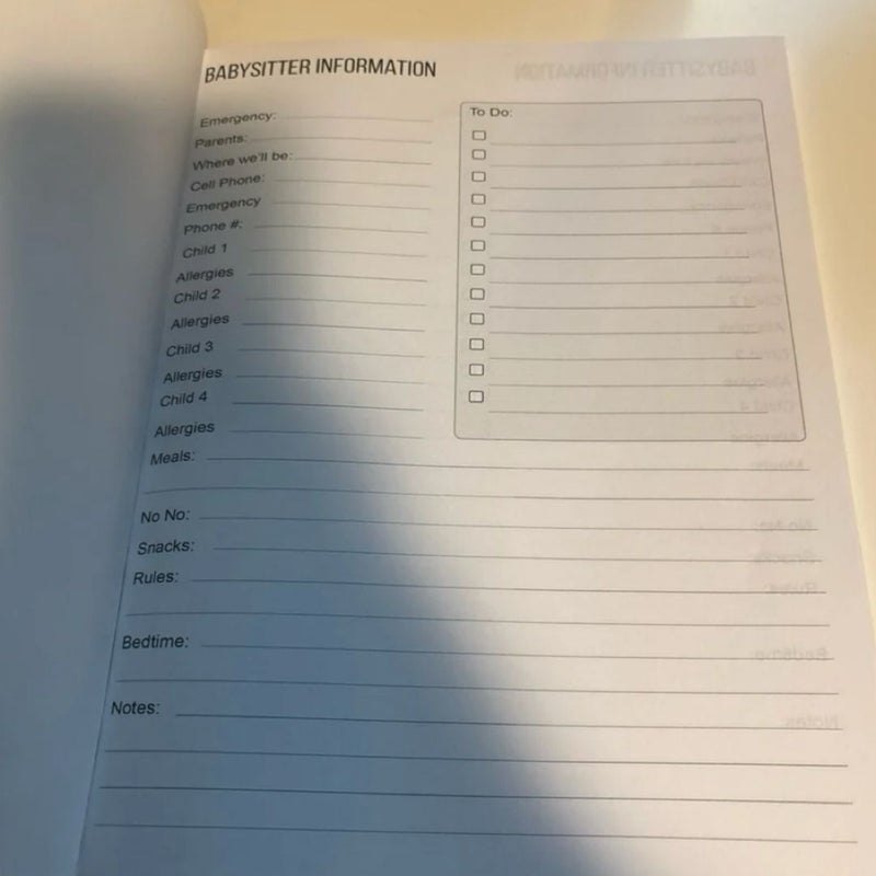 Babysitter Information Book / Sheets