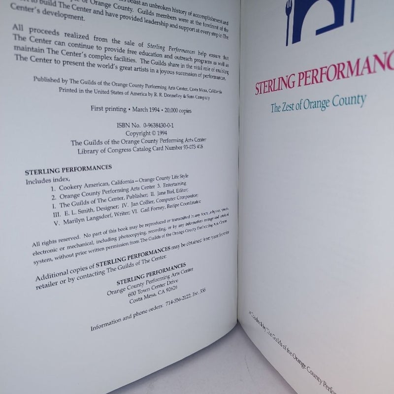 Sterling Performances A Cookbook by The Guilds of the Orange County Performing Arts Center