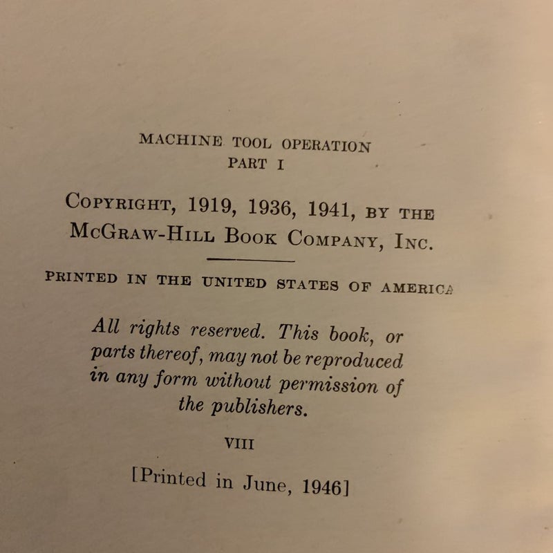 Machine Tool Operation - Part 1 by Henry D. Burghhardt, Hardcover |  Pangobooks