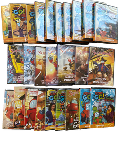 26 DVDs of SuperBook, featuring thrilling Bible stories, Gizmo Go!, and Explorer