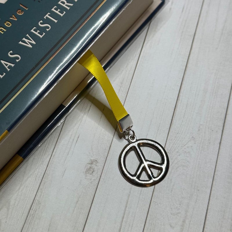 Peace Sign Charm Ribbon Handmade Bookmark