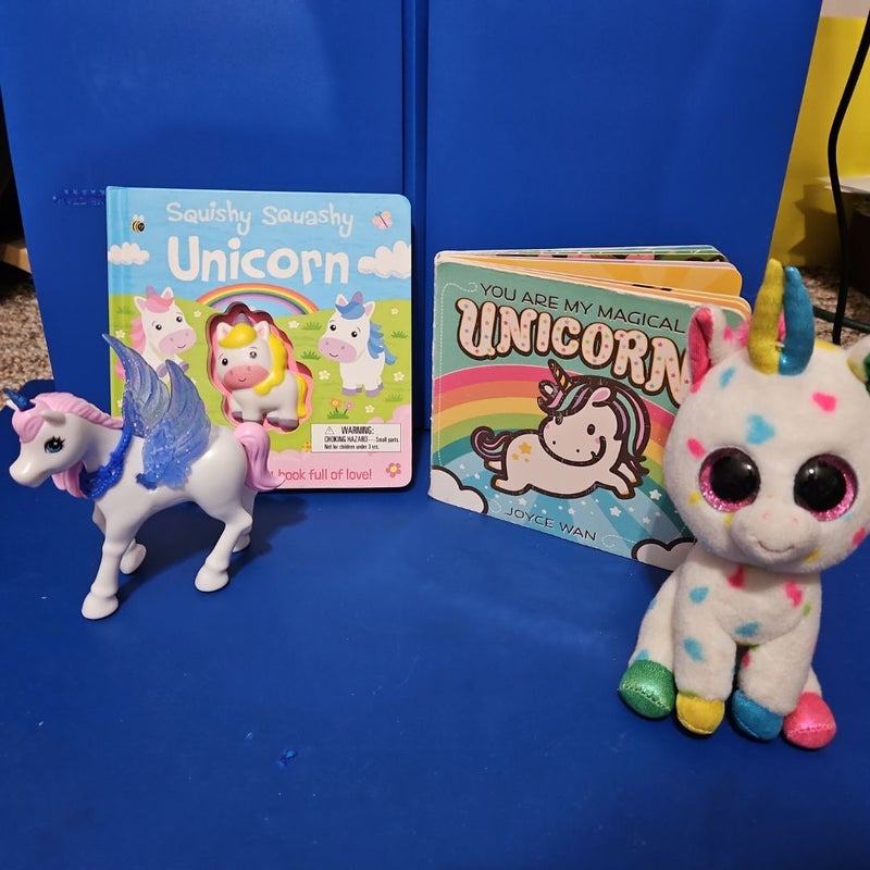 UNICORN Gift Set For Toddlers (PLUS A Barbie Magical Unicorn 4" Resin Figure AND a Ty Plush 6" Unicorn BOTH FREE!)