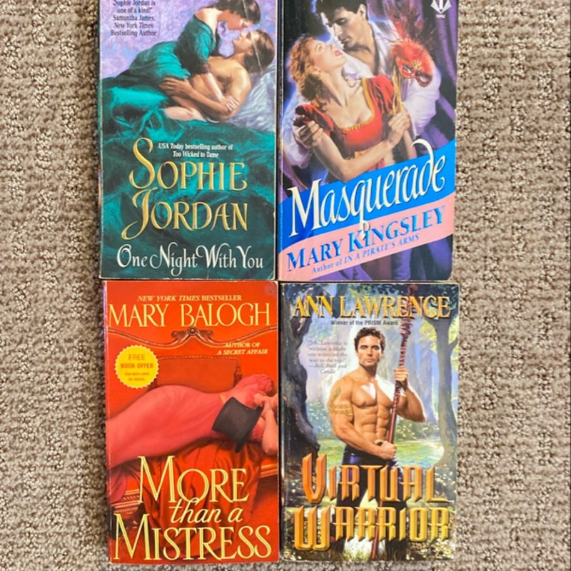 Romance Novels: One Night With You/Masquerade/More Than a Mistress/Virtual Warrior 