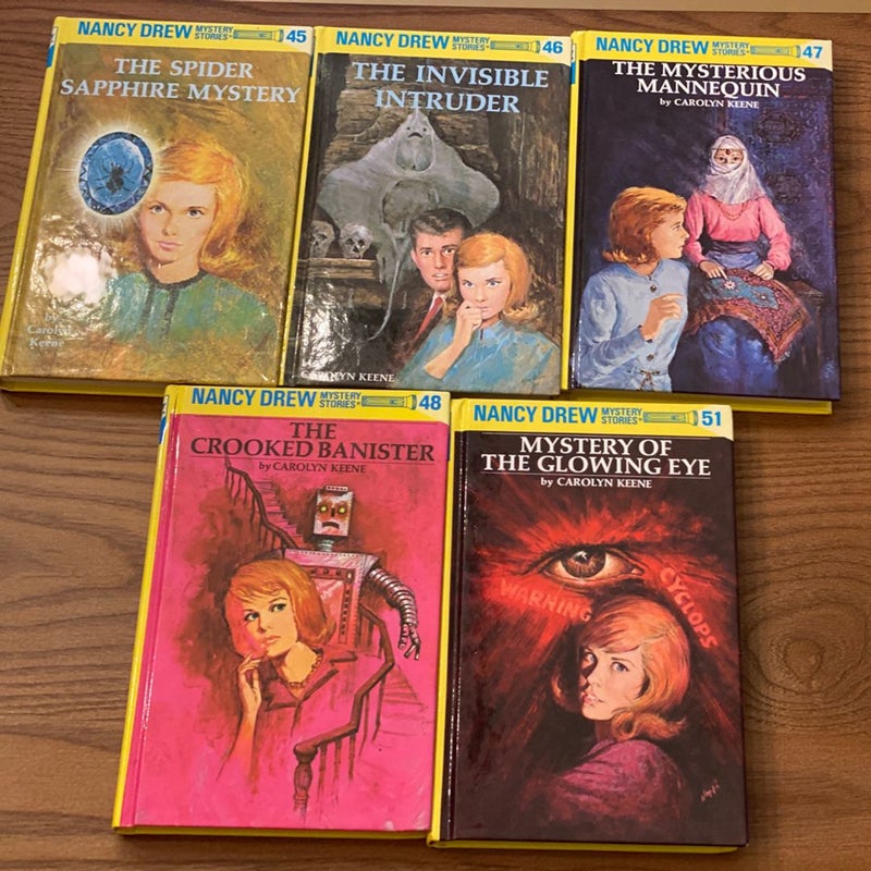 Nancy Drew 45-51 The Spider Sapphire Mystery, The Invisible Intruder, The Mysterious Mannequin, The Crooked Banister, Mystery of the Glowing Eye