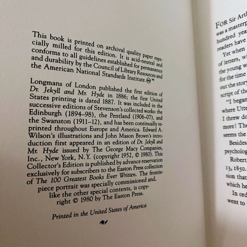 The Strange Case of Dr. Jekyll and Mr. Hyde Easton Press Collector’s Edition 1980