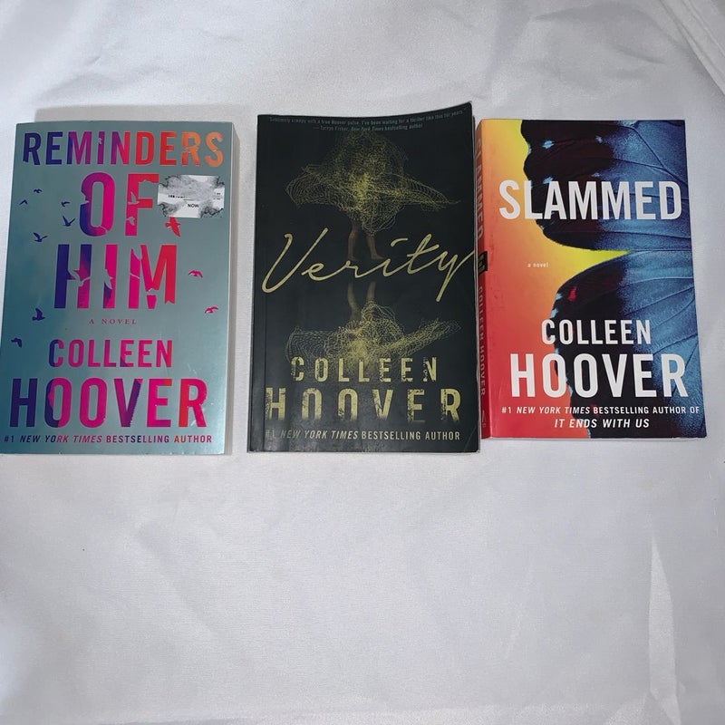 Lot of 3 Colleen Hoover Payperback Books:Reminders of Him, Verity and Slammed.