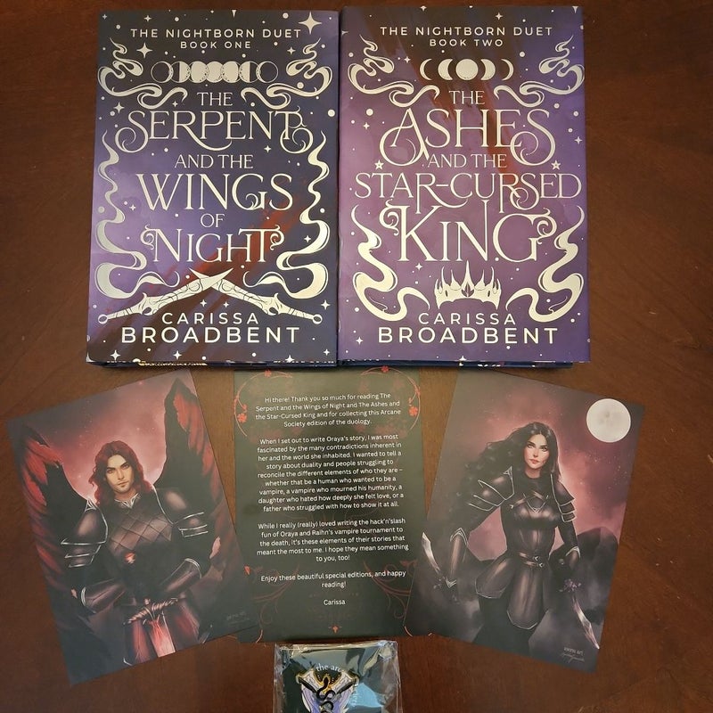 The Serpent and the Wings of Night & The Ashes and the Star-Cursed King - *SIGNED ARCANE SOCIETY SPECIAL EDITIONS WITH STENCILED EDGES AND REVERSIBLE COVER SLEEVES PLUS ART AND COLLECTIBLE PIN*