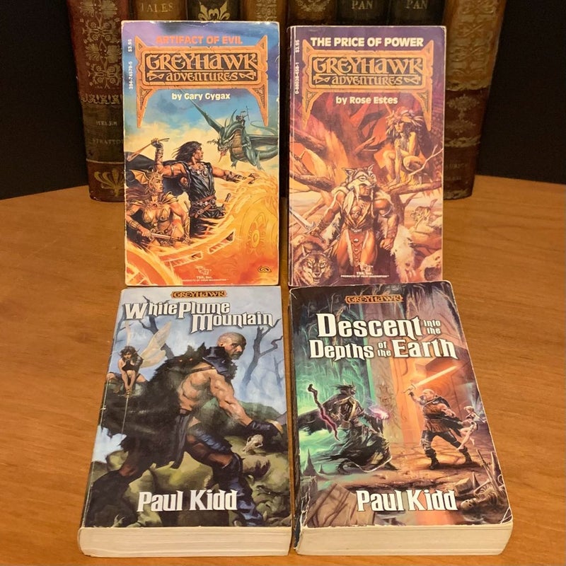 Vintage First Edition Greyhawk: Artifact of Evil, The Price of Power, White Plume Mountain, Descent into the Depths of the Earth