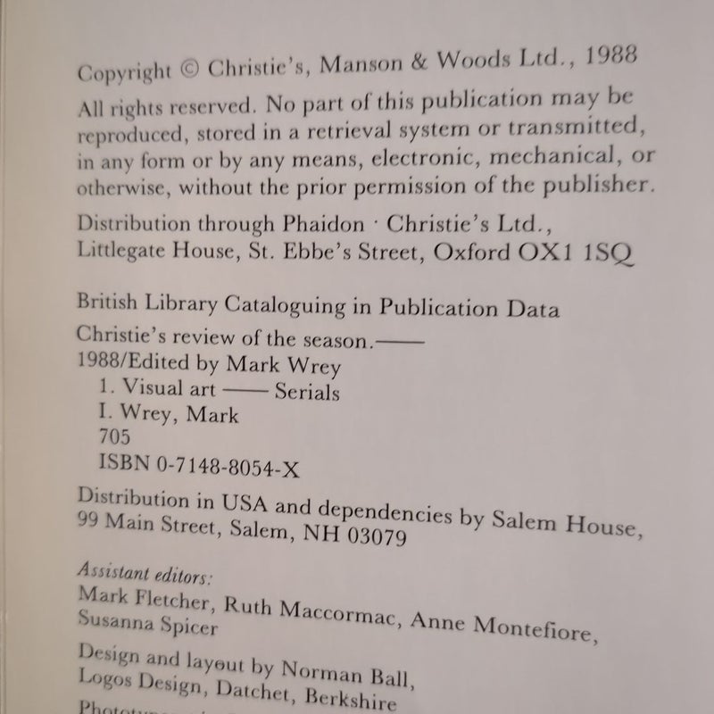 Christie's Review of the Season 1988