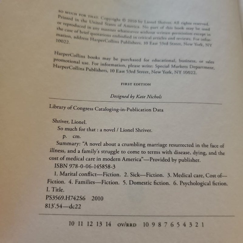 So Much for That (First Edition)