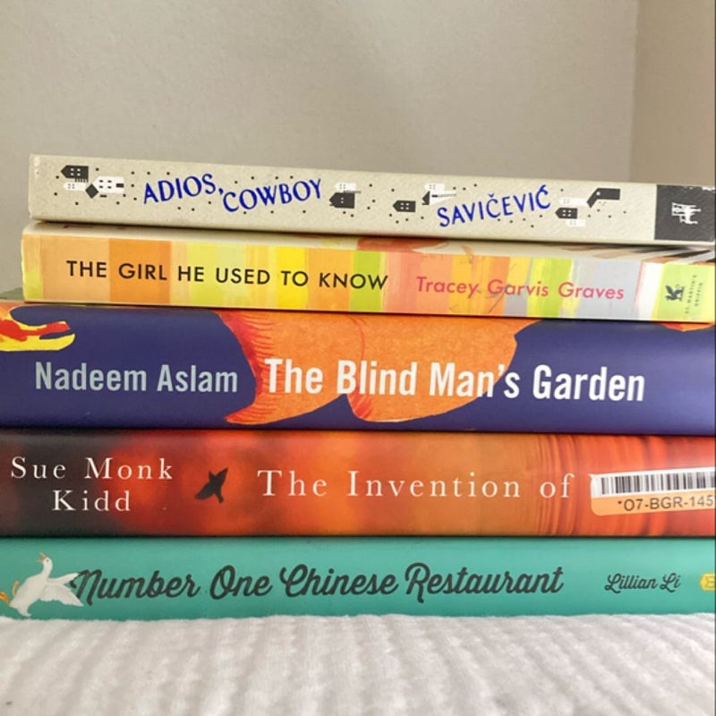 Fiction Bundle: The Invention of Wings, Adios Cowboy, The Girl He Used to Know, The Blind Man’s Garden, Number One Chinese Restaurant 