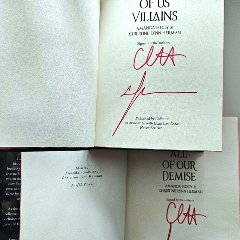 All Of Us Villains All Of Our Demise SIGNED Goldsboro 1st UK Edition Matching Numbers