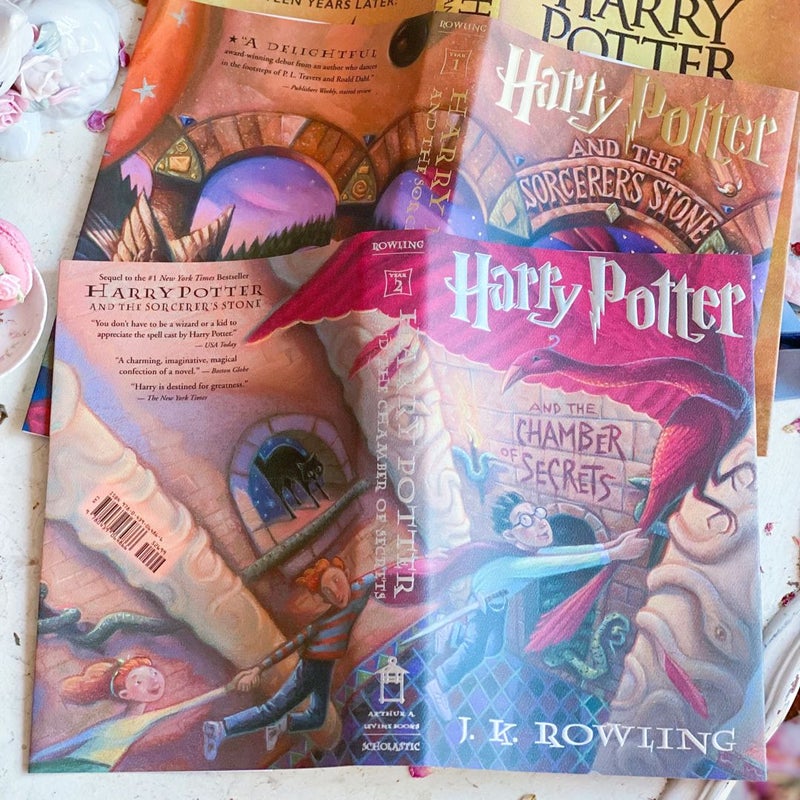 RARE Harry Potter set of 7 Dust Jackets + Bonus Cursed Child Jacket
