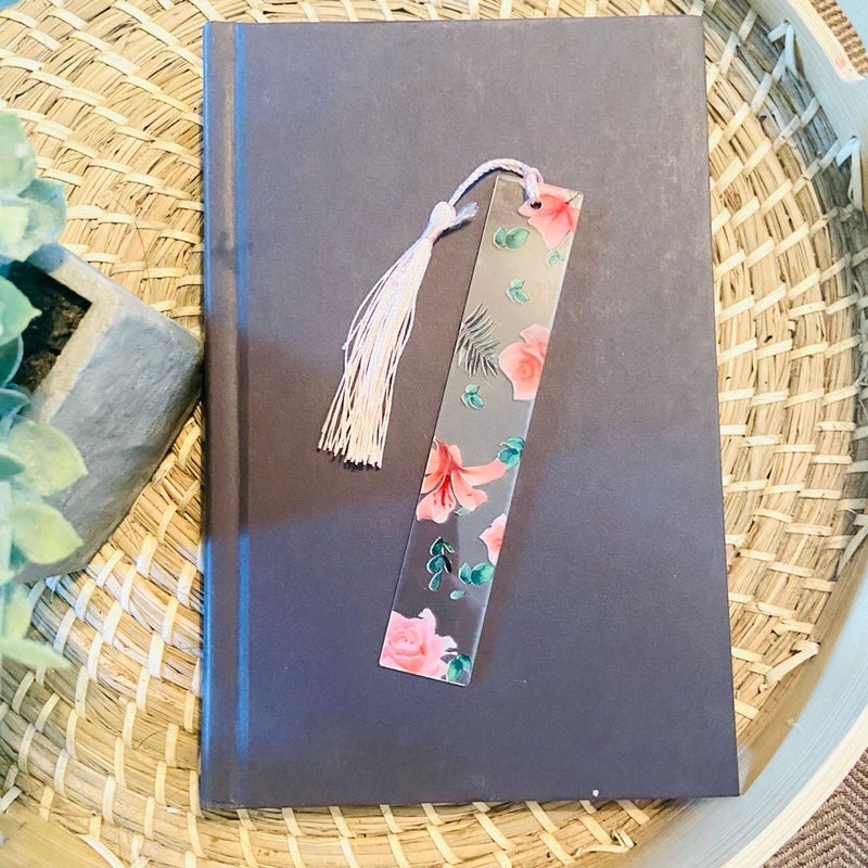 Arcylic Pink floral bookmark with tassel