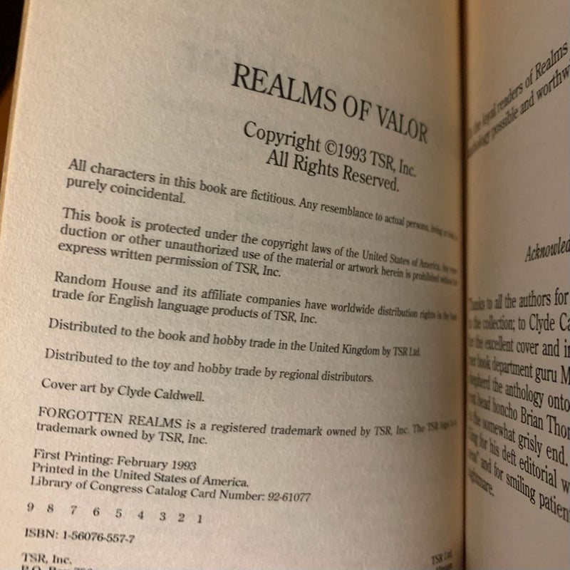 Forgotten Realms: Realms of Valor, Anthology, First Edition First Printing