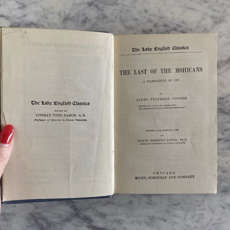 The Last Of The Mohicans 1899 Antique Book by Cooper, Lake English Classics